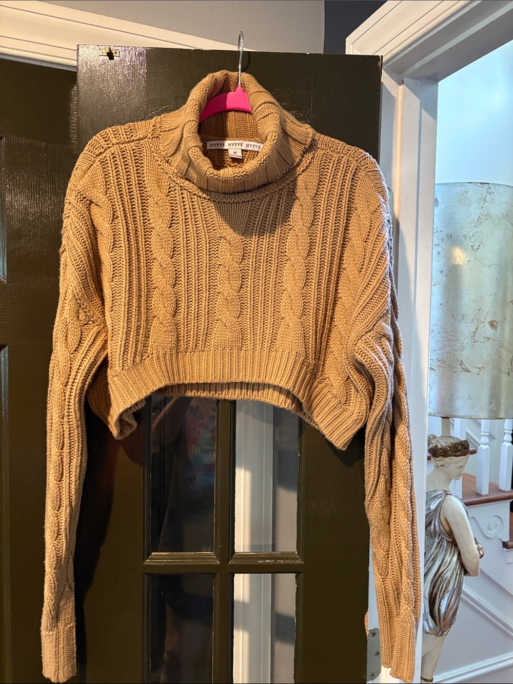 HYFVE Camel Cropped Cable-Knit Turtleneck Sweater